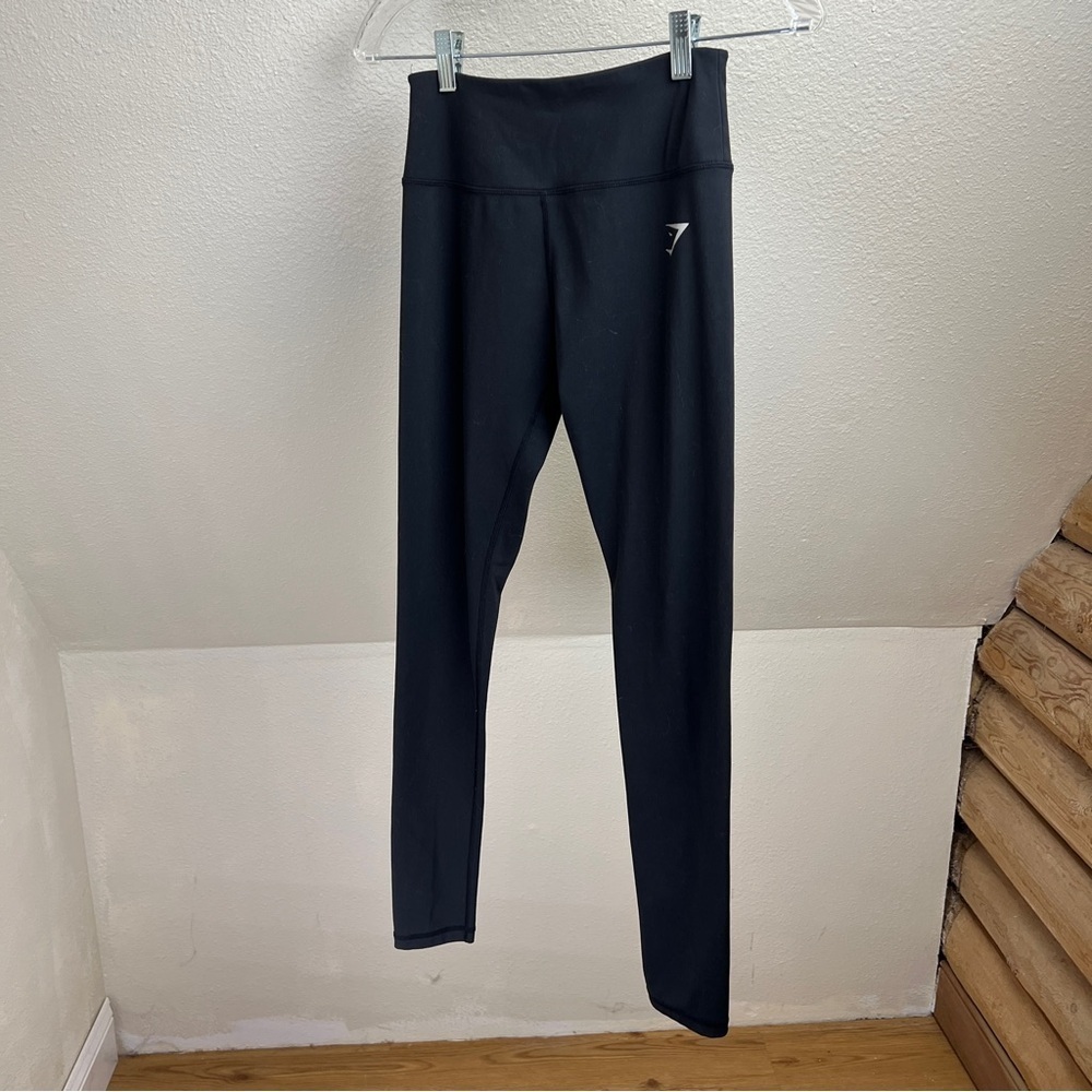 GYMSHARK Black Leggings. No Size Tag—see dimensions.